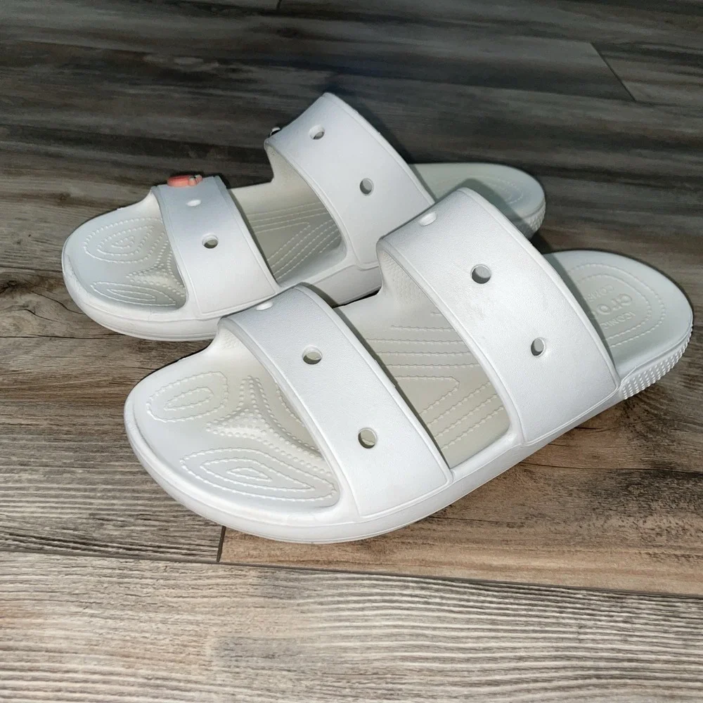 Croc's Sandals, Slides, White, Charms INCLUDED, Beach, Vacation, M 12